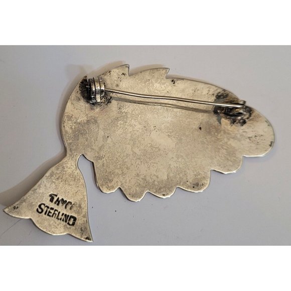 Vintage Taxco Aztec Feather Figural Abalone Brooch Pin 925 Sterling Silver 2" - Picture 7 of 8